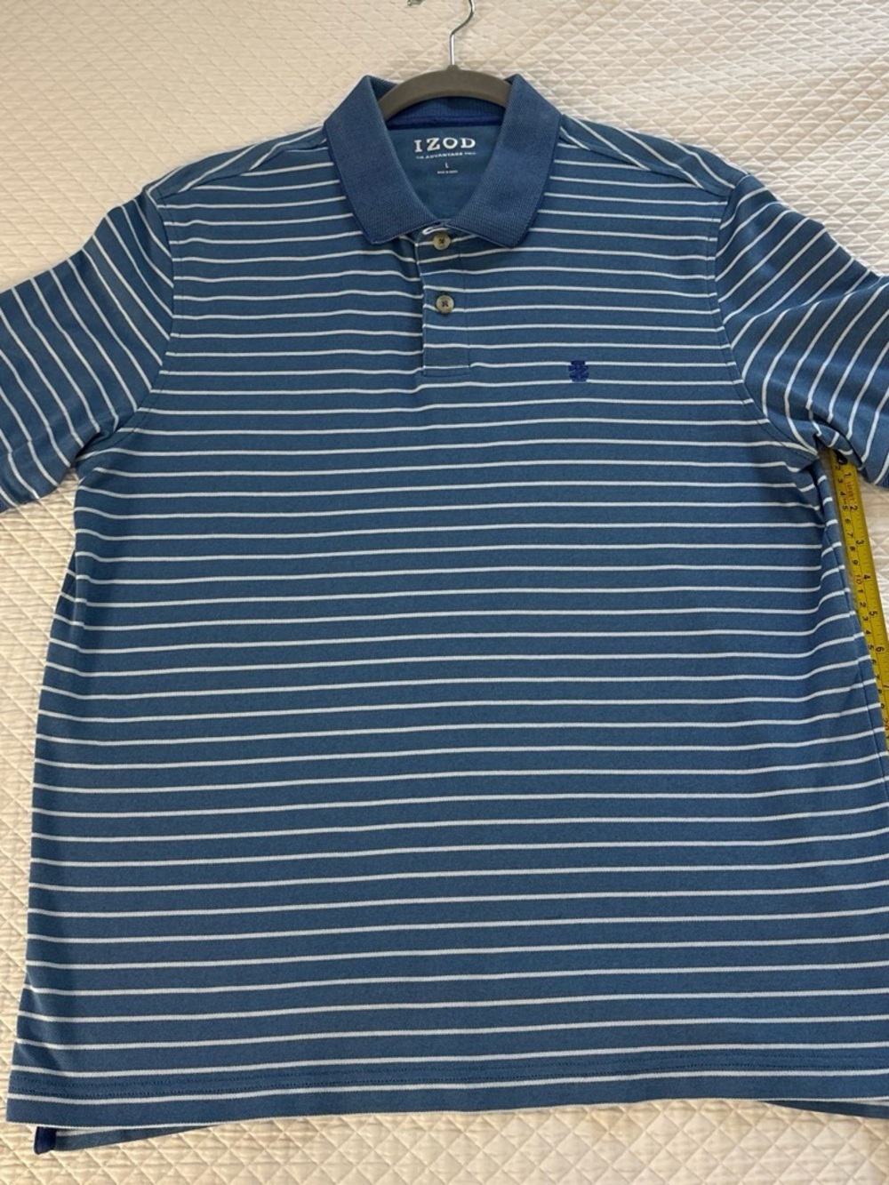 Izod Blue & White Horizontal Stripe Polo